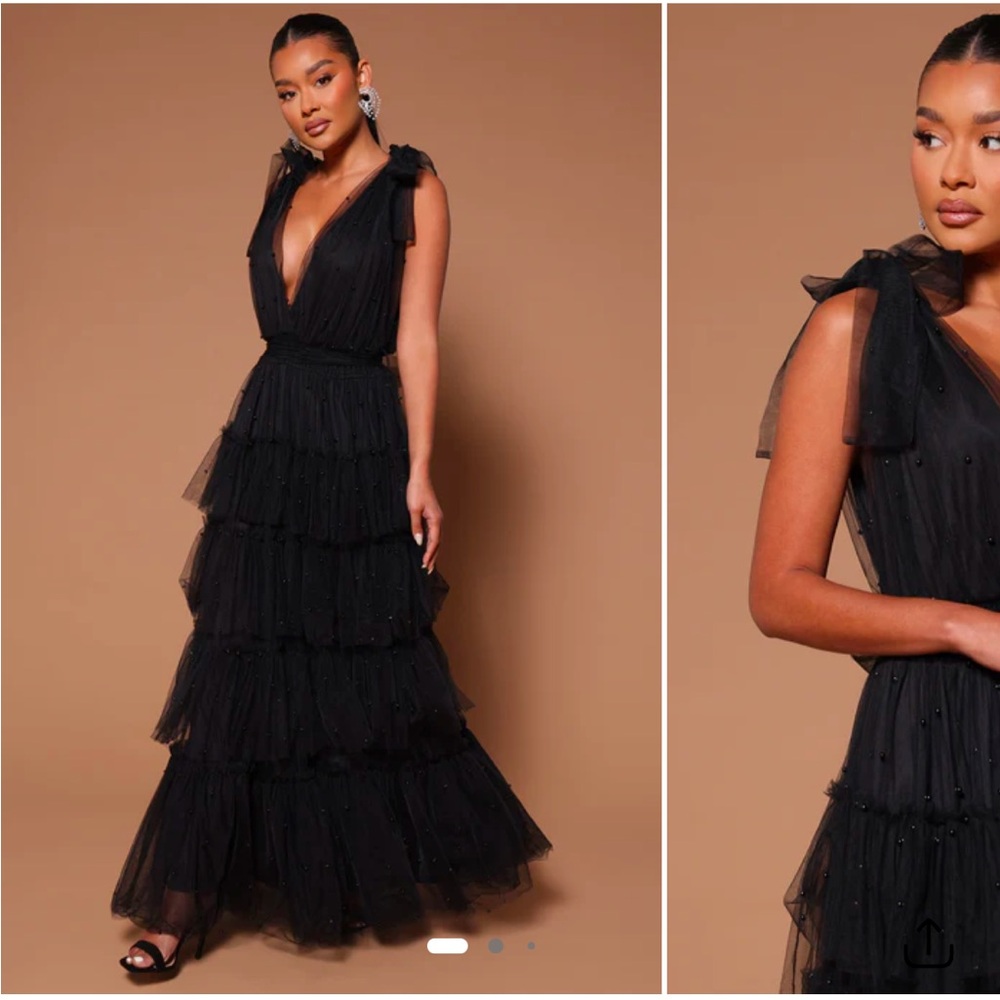 Fashion Nova Black Tulle Maxi Dress